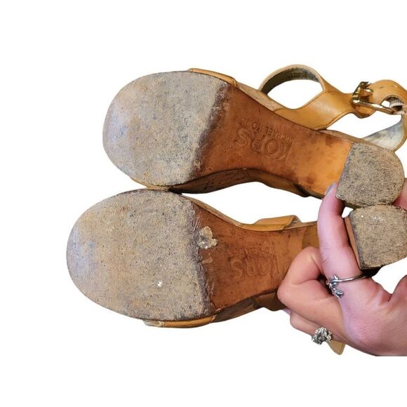 Michael Kors Ivana Sandals Women's 7 Tan Leather Strappy Cork High Heel - Picture 2 of 5